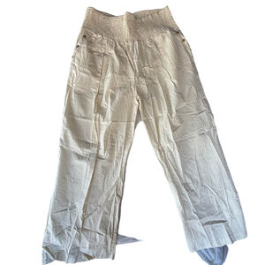 Women's Wide Leg Palazzo High Waist Linen Casual Cream Pant Size XL #2602048